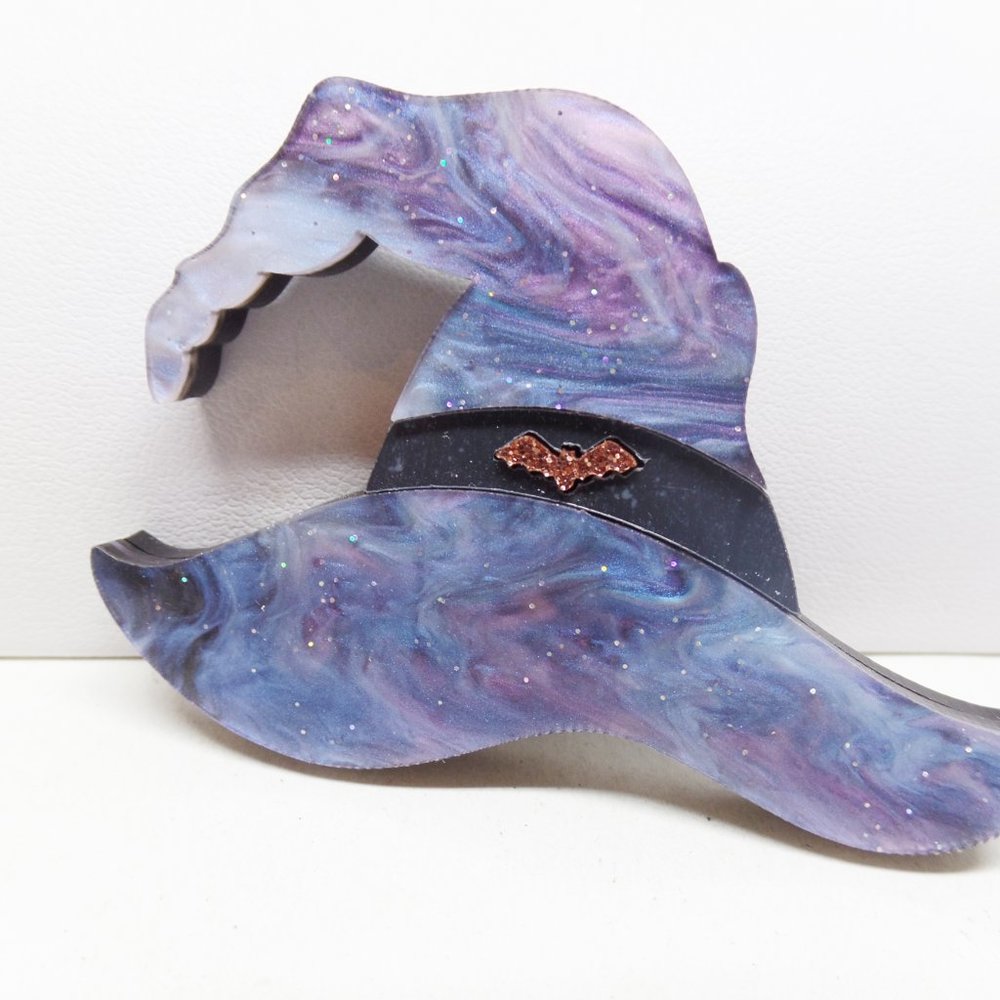Fabulous Purple Acrylic Witch Hat Brooch